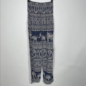 Navy and White Thailand Elephant Print Women's Pants